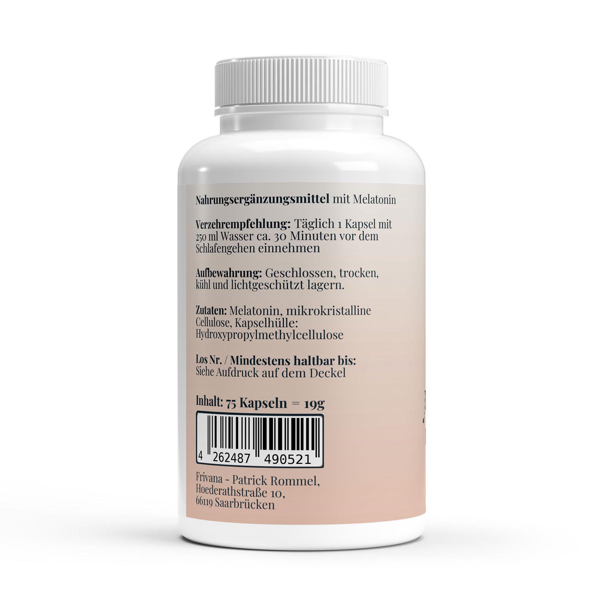 Frivana Nachtimpuls Melatonin Kapseln Dose Seitenansicht links